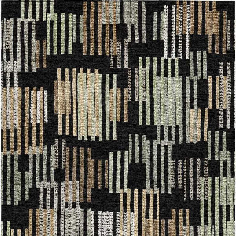 10' X 14' Black And Beige Striped Washable Indoor Outdoor Area Rug Homeroots Outdoor