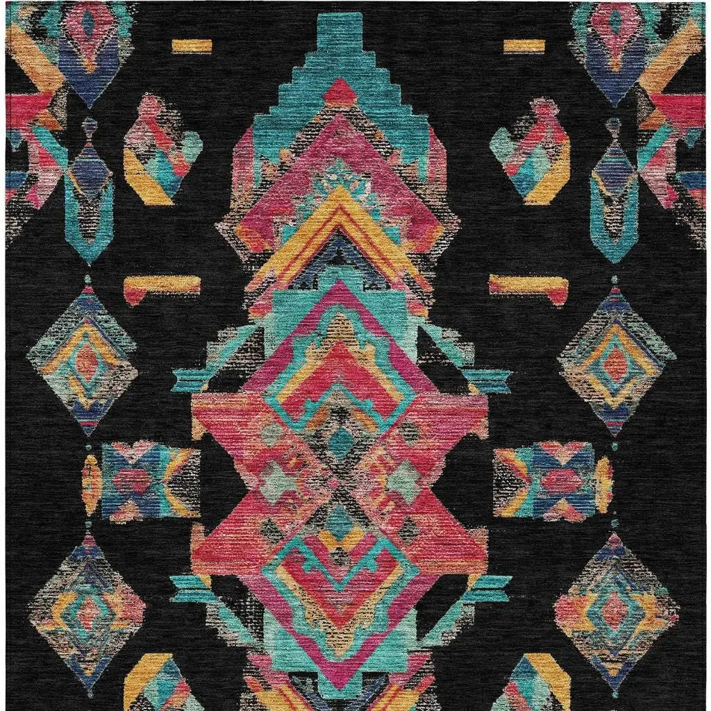 10' X 14' Black And Beige Tribal Washable Indoor Outdoor Area Rug Homeroots Outdoor