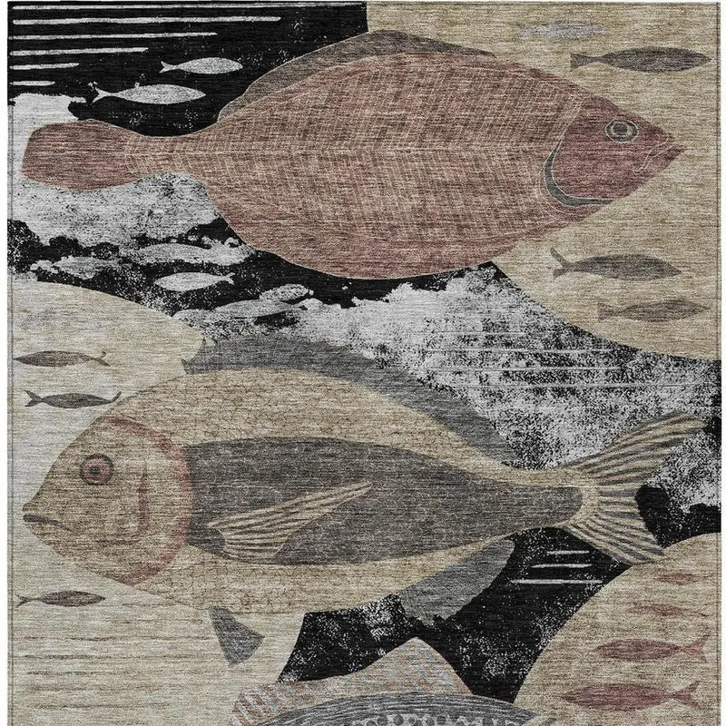 10' X 14' Black And Beige Tropical Fish Washable Indoor Outdoor Area Rug Homeroots Outdoor