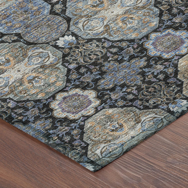 10' X 14' Black And Blue Floral Washable Indoor Outdoor Area Rug Homeroots Outdoor