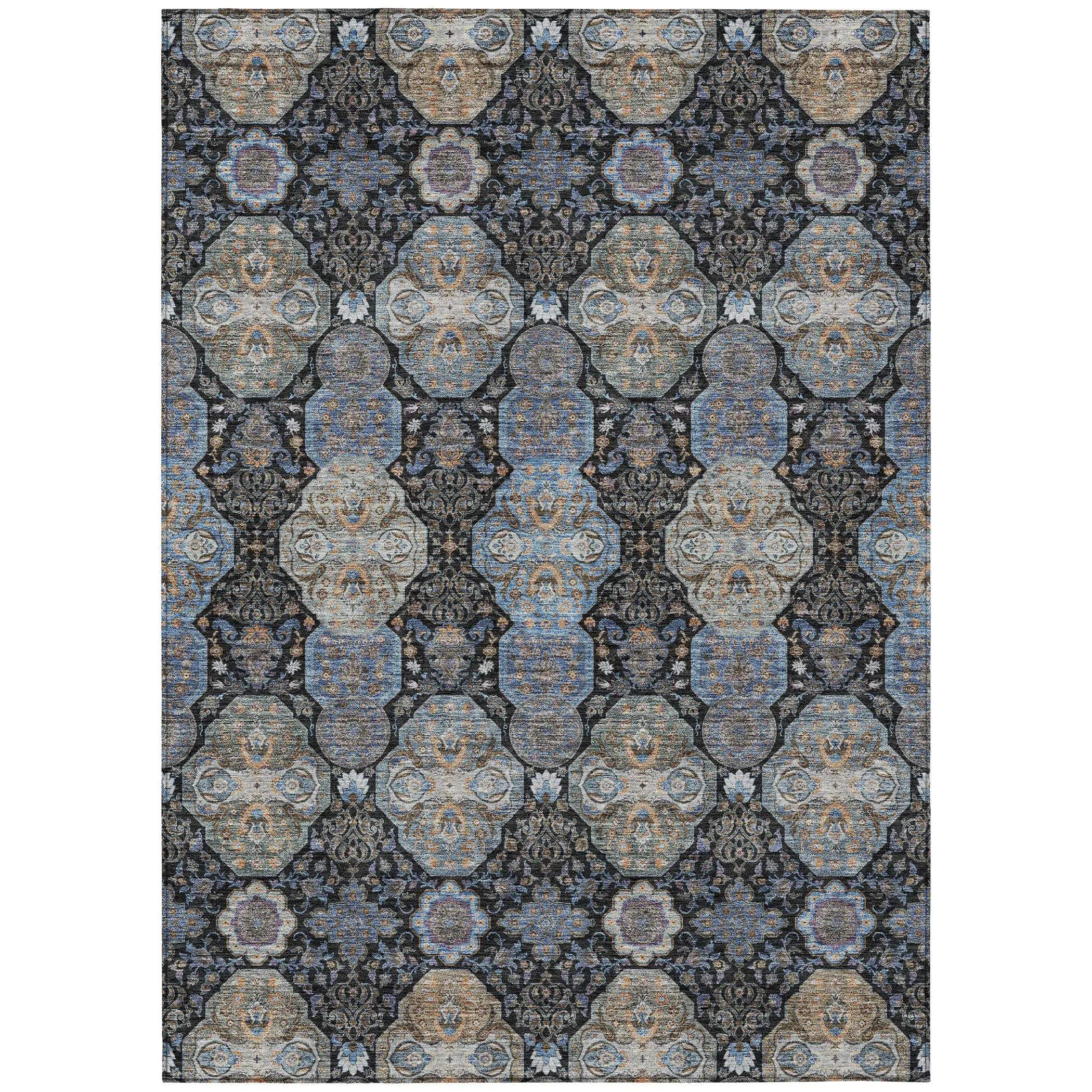 10' X 14' Black And Blue Floral Washable Indoor Outdoor Area Rug Homeroots Outdoor