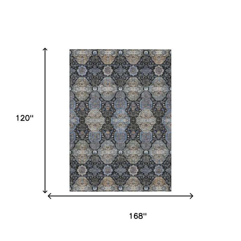 10' X 14' Black And Blue Floral Washable Indoor Outdoor Area Rug Homeroots Outdoor