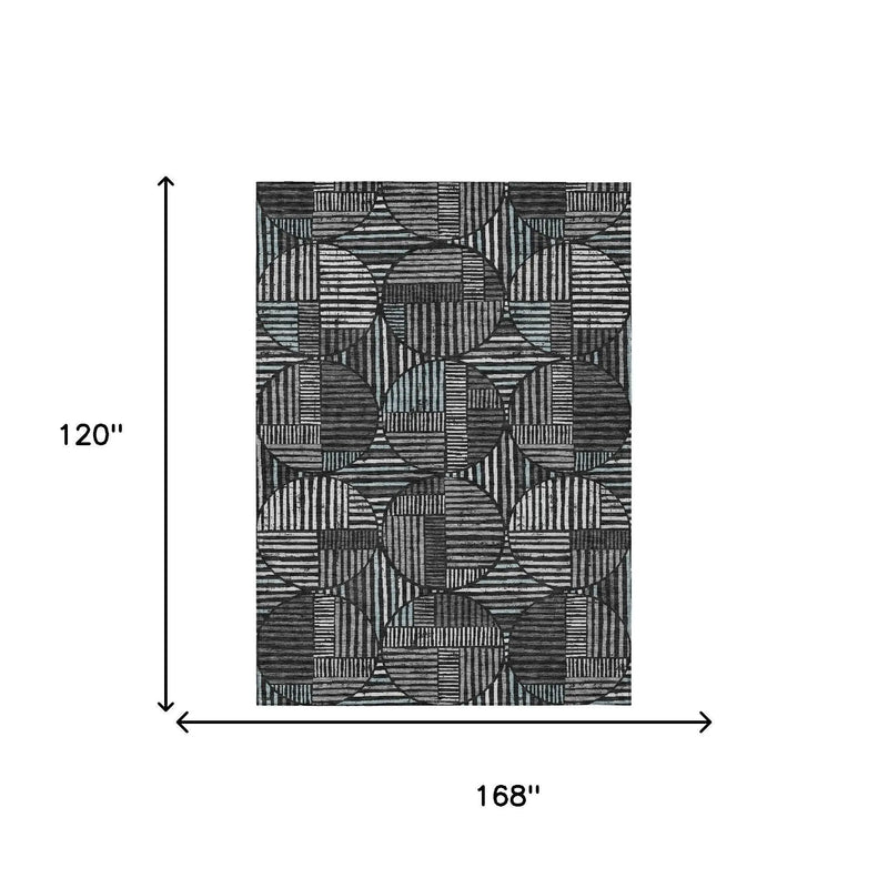 10' X 14' Black And Brown Geometric Washable Indoor Outdoor Area Rug Homeroots Outdoor