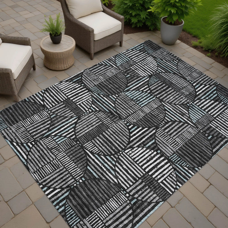 10' X 14' Black And Brown Geometric Washable Indoor Outdoor Area Rug Homeroots Outdoor