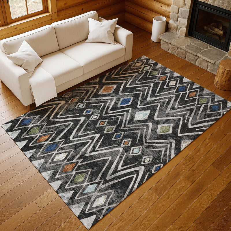 10' X 14' Black And Brown Geometric Washable Indoor Outdoor Area Rug Homeroots Outdoor