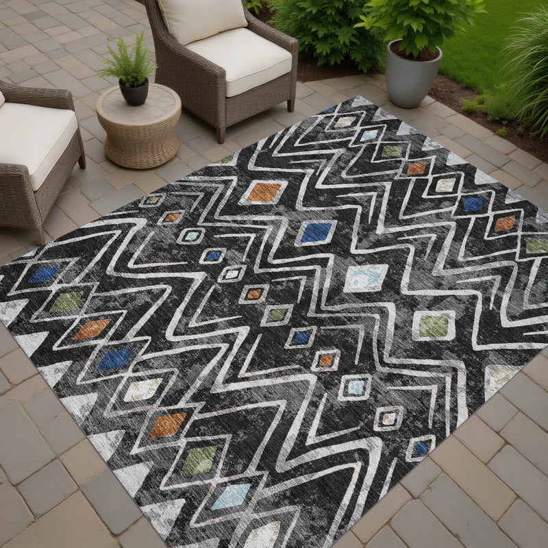 10' X 14' Black And Brown Geometric Washable Indoor Outdoor Area Rug Homeroots Outdoor