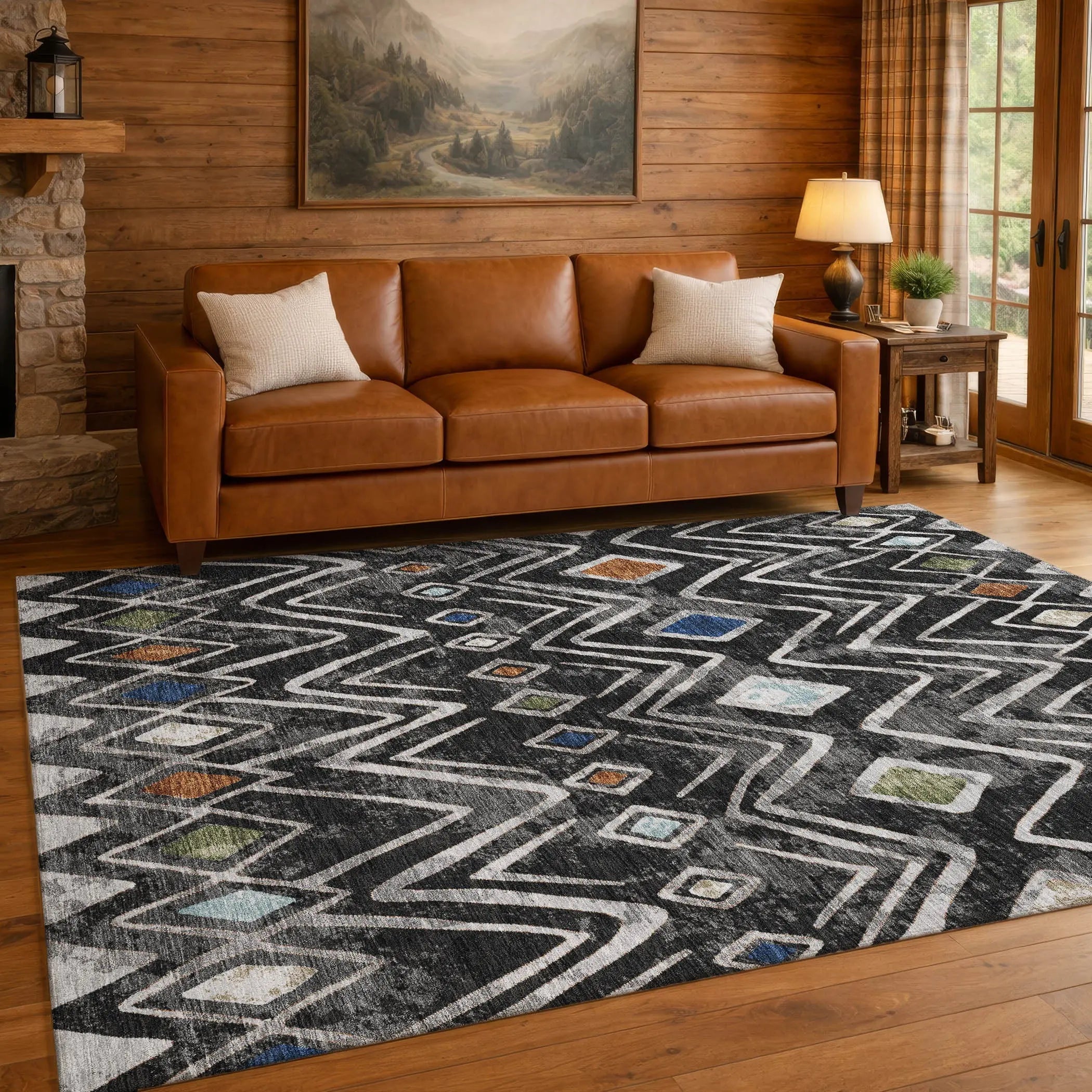 10' X 14' Black And Brown Geometric Washable Indoor Outdoor Area Rug Homeroots Outdoor