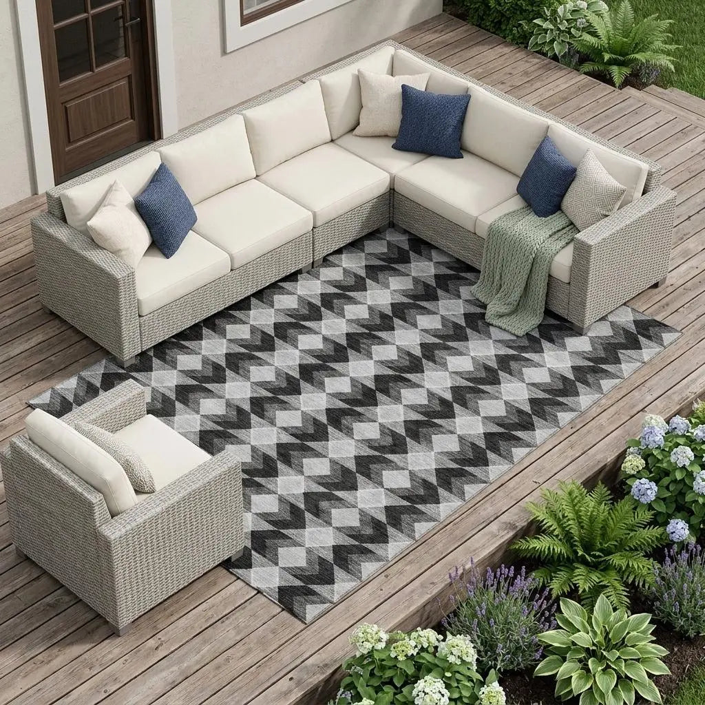 10' X 14' Black And Brown Geometric Washable Indoor Outdoor Area Rug Homeroots Outdoor