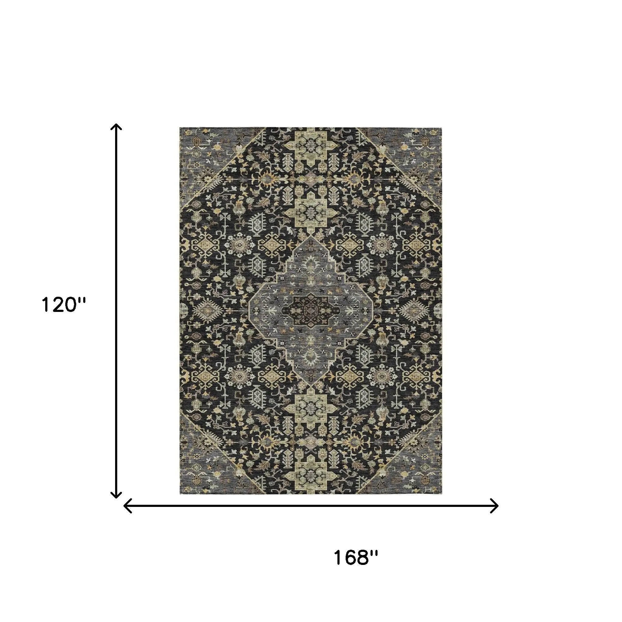 10' X 14' Black And Brown Medallion Washable Indoor Outdoor Area Rug Homeroots Outdoor