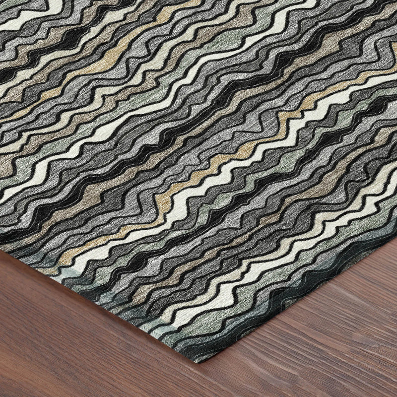 10' X 14' Black And Brown Striped Washable Indoor Outdoor Area Rug Homeroots Outdoor