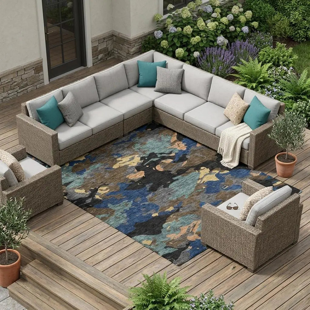 10' X 14' Black And Charcoal Abstract Washable Indoor Outdoor Area Rug Homeroots Outdoor