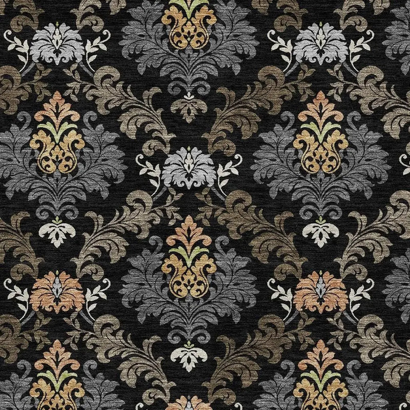 10' X 14' Black And Charcoal Damask Washable Indoor Outdoor Area Rug Homeroots Outdoor