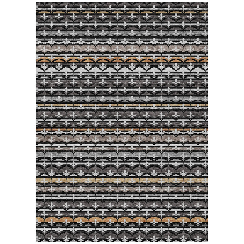 10' X 14' Black And Charcoal Damask Washable Indoor Outdoor Area Rug Homeroots Outdoor