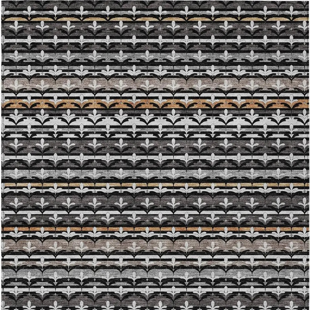 10' X 14' Black And Charcoal Damask Washable Indoor Outdoor Area Rug Homeroots Outdoor