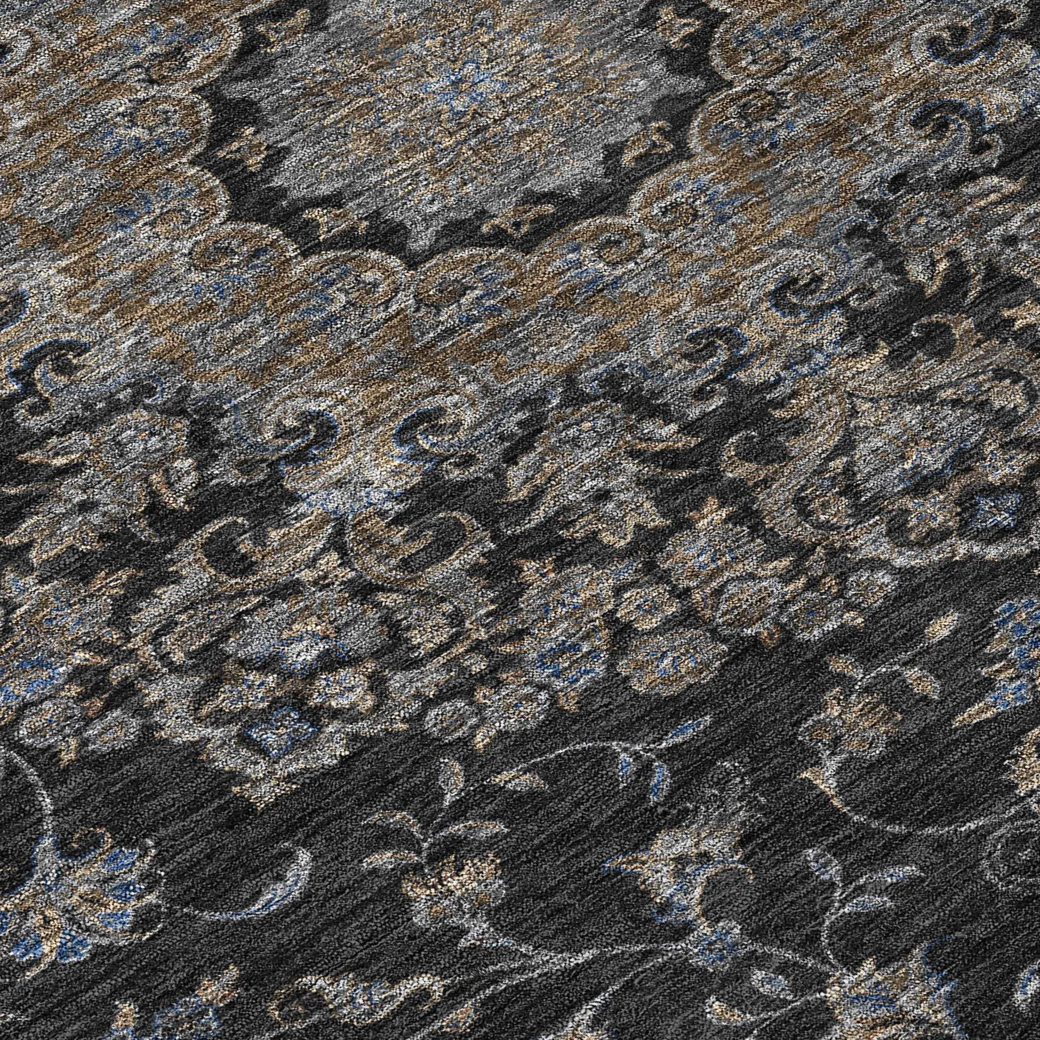 10' X 14' Black And Charcoal Floral Medallion Washable Indoor Outdoor Area Rug Homeroots Outdoor