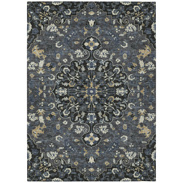 10' X 14' Black And Charcoal Floral Medallion Washable Indoor Outdoor Area Rug Homeroots Outdoor