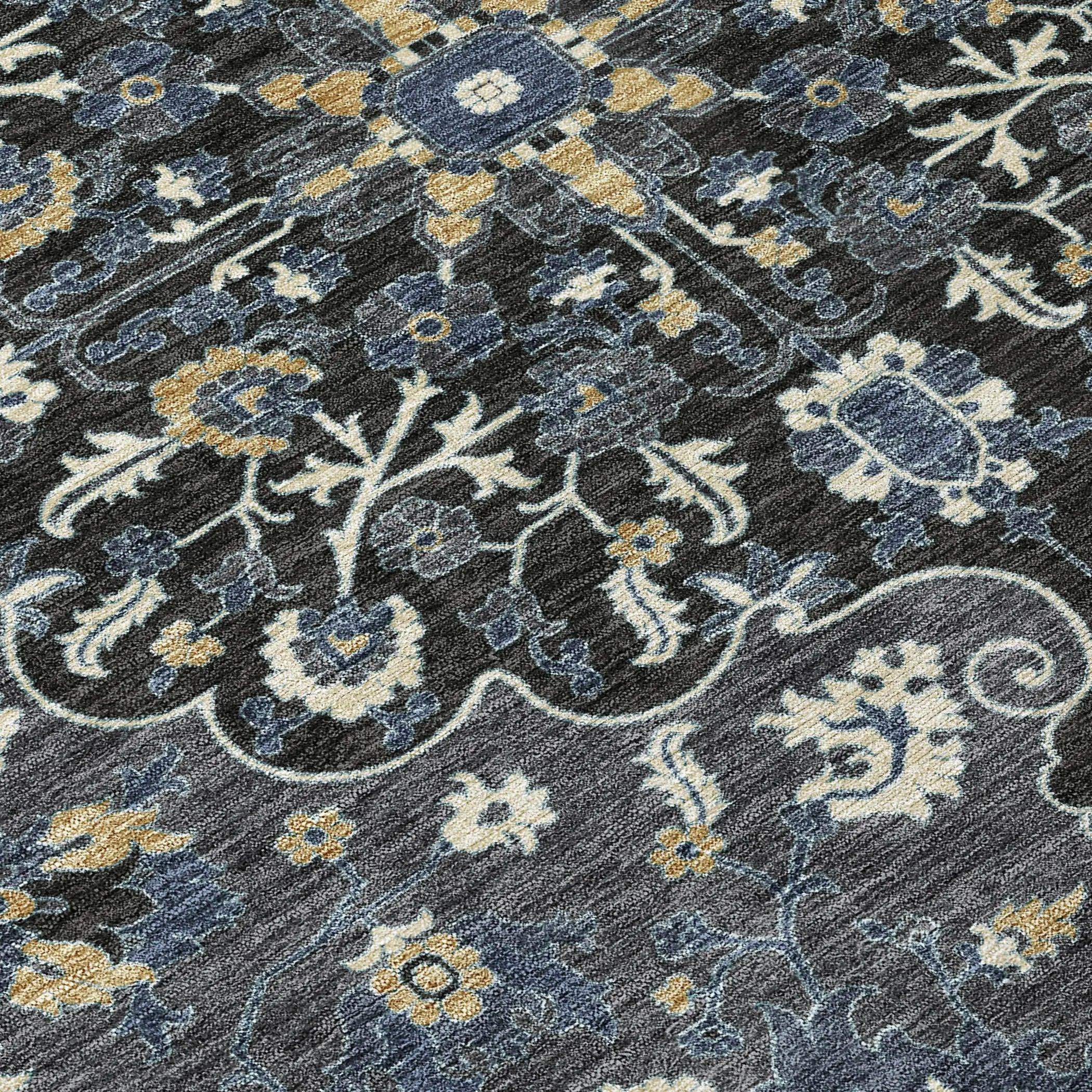 10' X 14' Black And Charcoal Floral Medallion Washable Indoor Outdoor Area Rug Homeroots Outdoor
