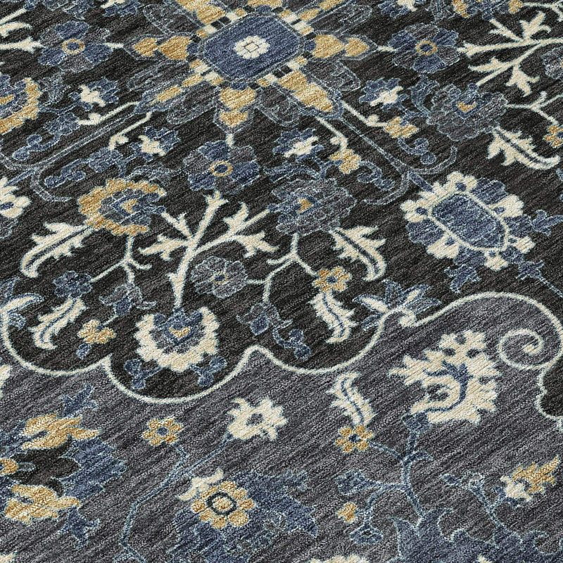 10' X 14' Black And Charcoal Floral Medallion Washable Indoor Outdoor Area Rug Homeroots Outdoor