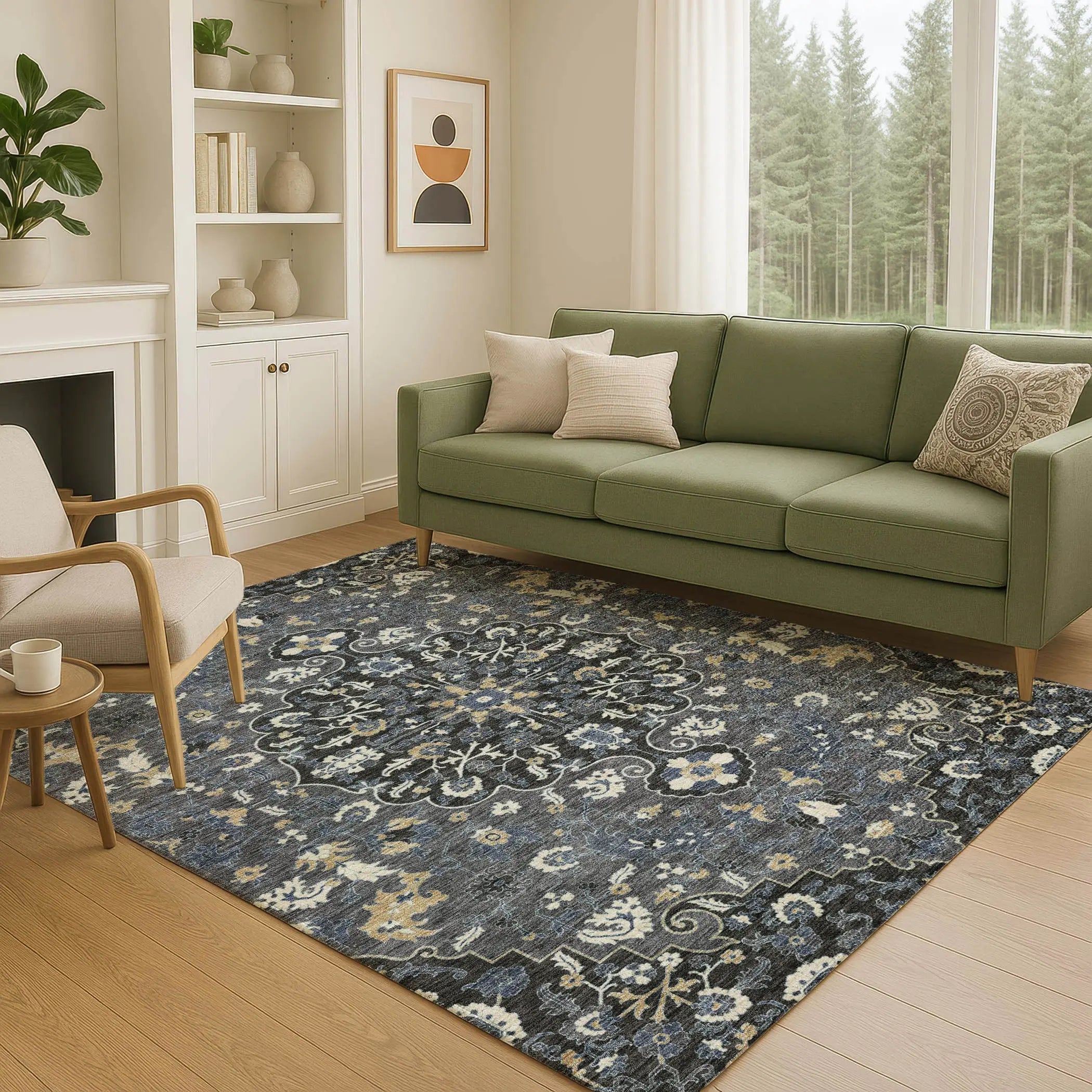 10' X 14' Black And Charcoal Floral Medallion Washable Indoor Outdoor Area Rug Homeroots Outdoor