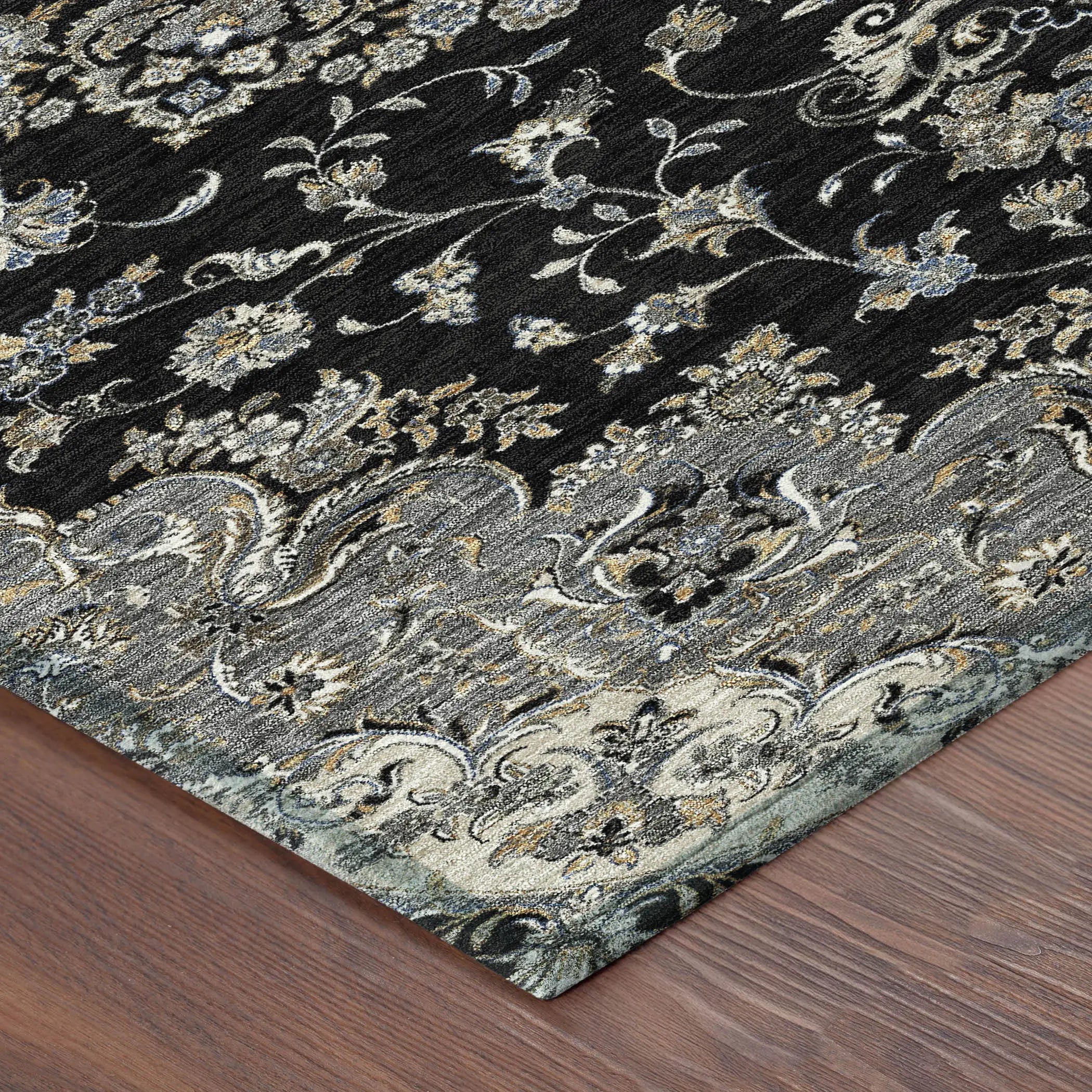 10' X 14' Black And Charcoal Floral Medallion Washable Indoor Outdoor Area Rug Homeroots Outdoor