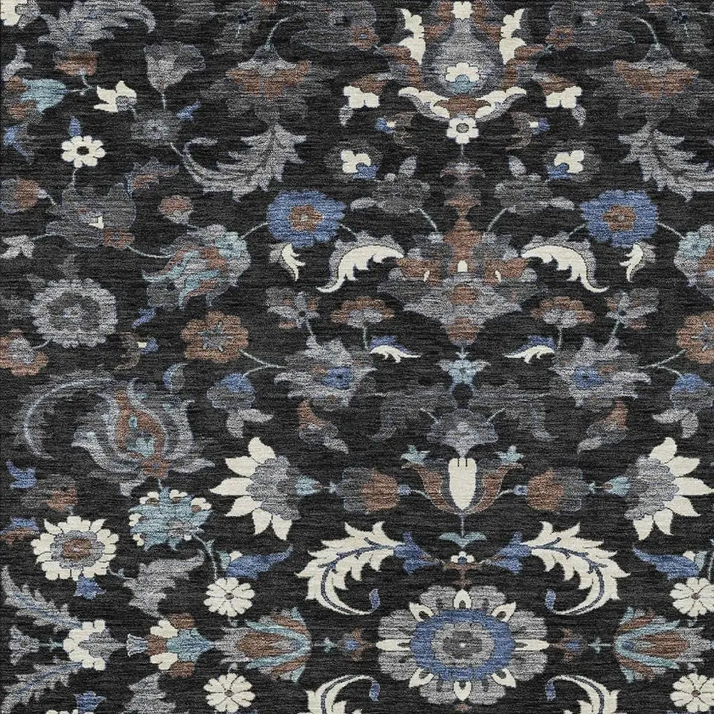 10' X 14' Black And Charcoal Floral Medallion Washable Indoor Outdoor Area Rug Homeroots Outdoor