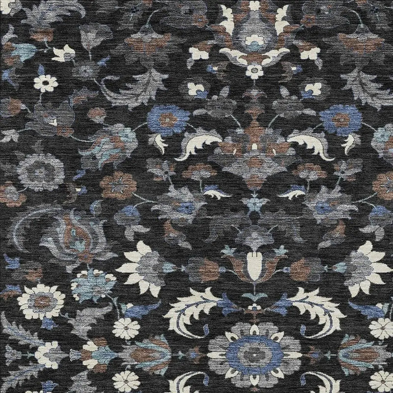 10' X 14' Black And Charcoal Floral Medallion Washable Indoor Outdoor Area Rug Homeroots Outdoor
