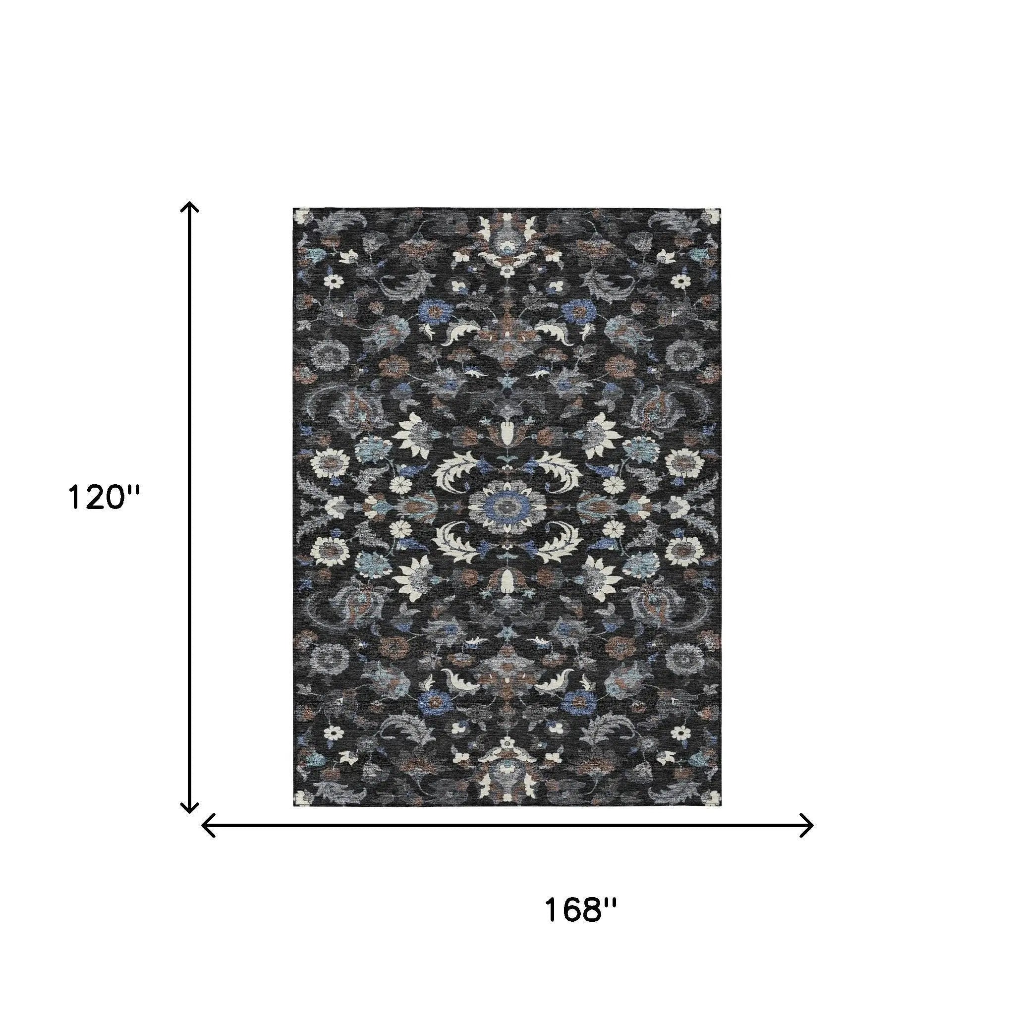 10' X 14' Black And Charcoal Floral Medallion Washable Indoor Outdoor Area Rug Homeroots Outdoor