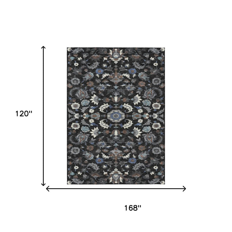 10' X 14' Black And Charcoal Floral Medallion Washable Indoor Outdoor Area Rug Homeroots Outdoor
