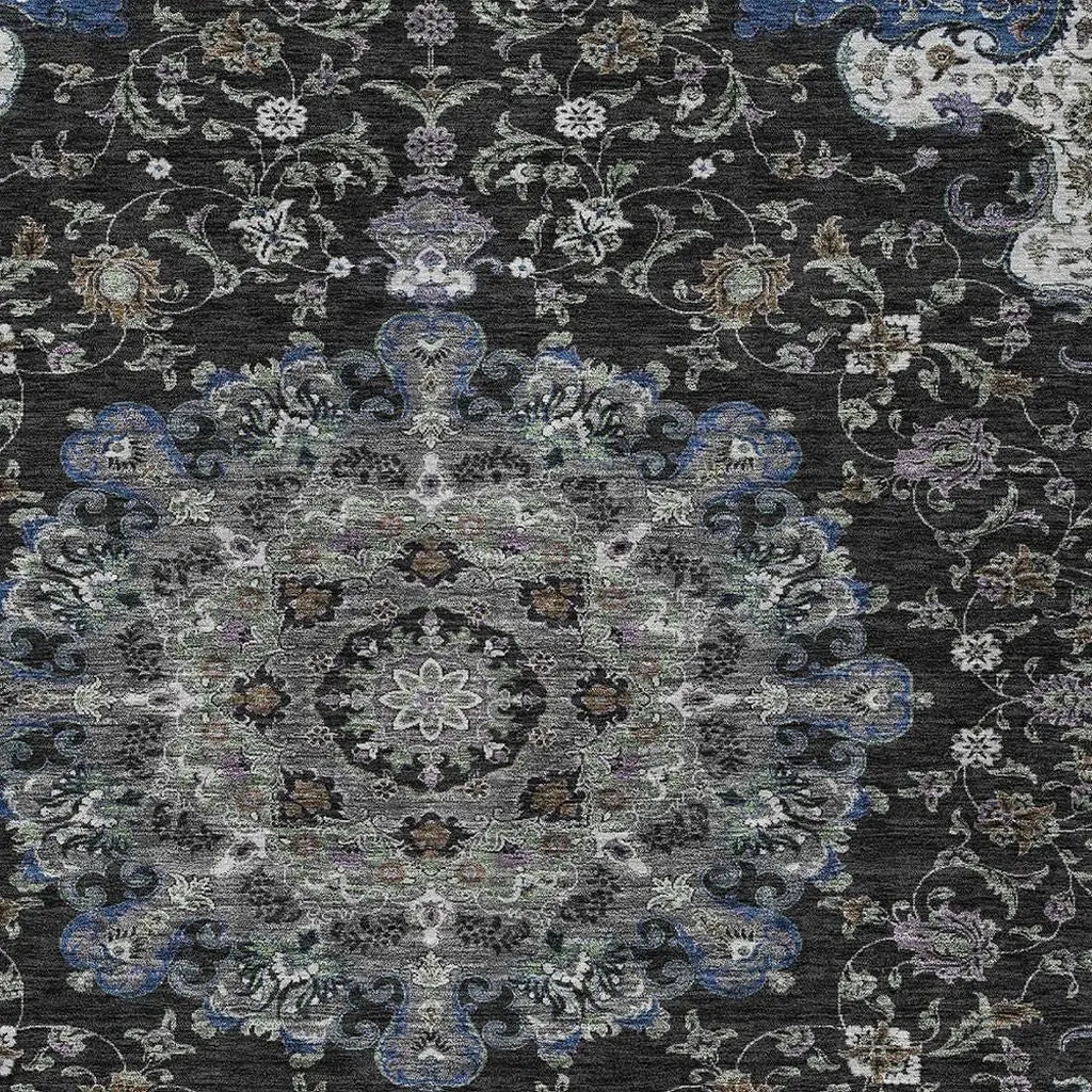 10' X 14' Black And Charcoal Floral Medallion Washable Indoor Outdoor Area Rug Homeroots Outdoor