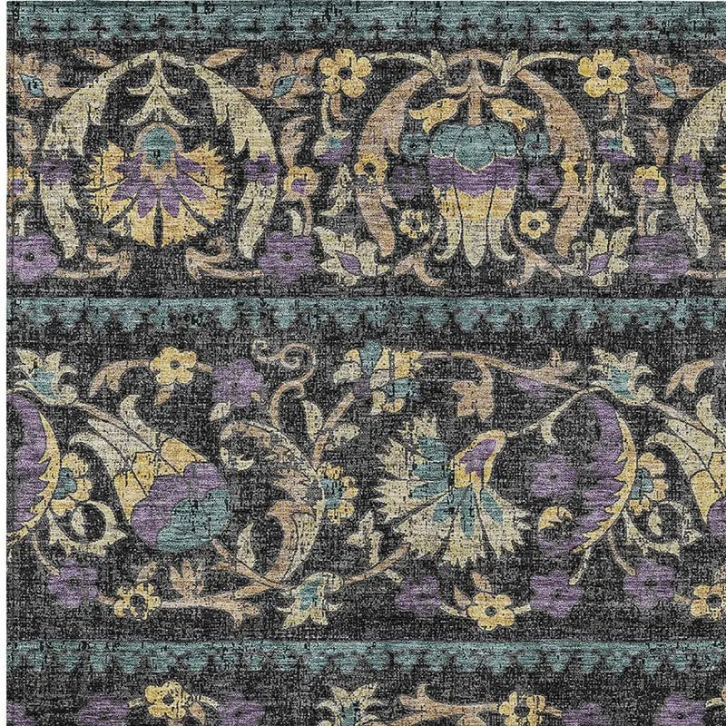 10' X 14' Black And Charcoal Floral Washable Indoor Outdoor Area Rug Homeroots Outdoor