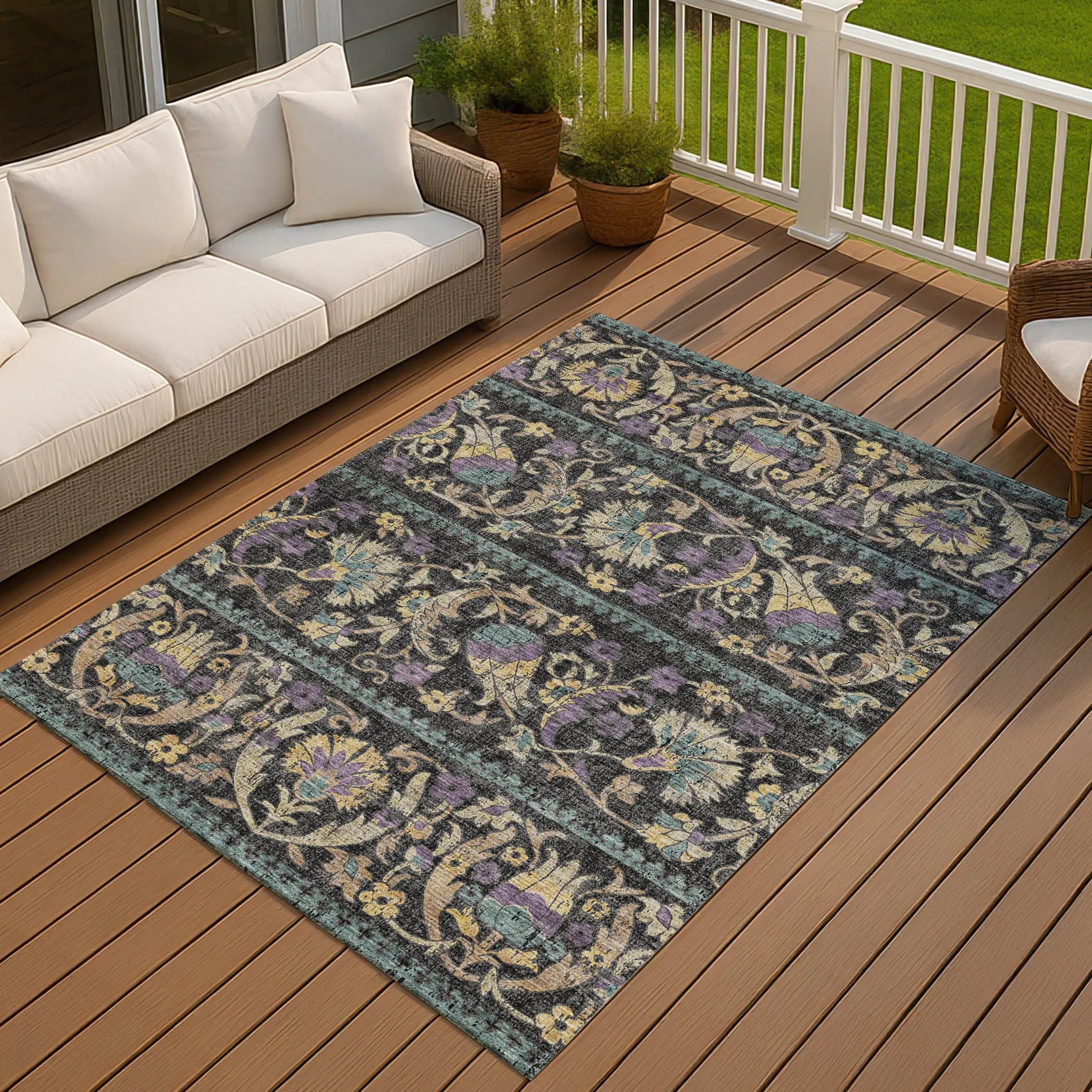 10' X 14' Black And Charcoal Floral Washable Indoor Outdoor Area Rug Homeroots Outdoor