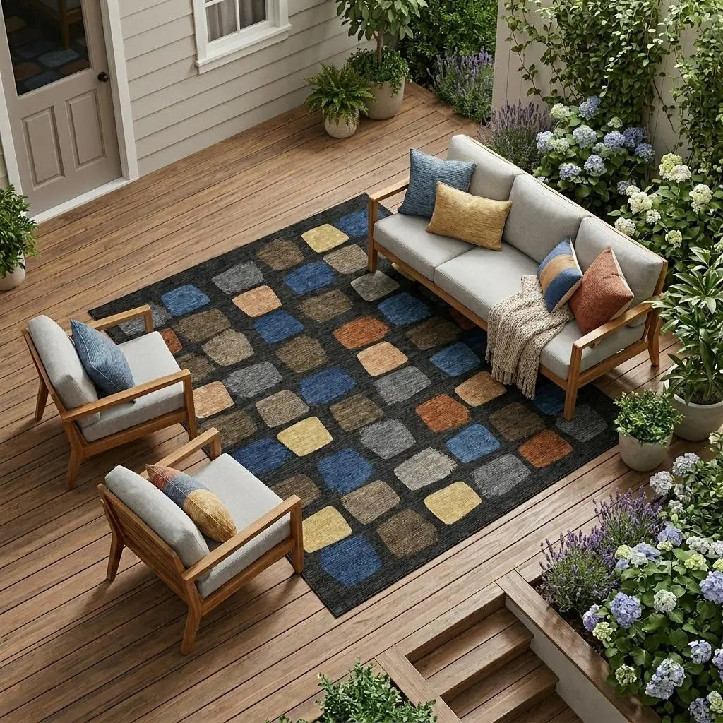 10' X 14' Black And Charcoal Geometric Washable Indoor Outdoor Area Rug Homeroots Outdoor