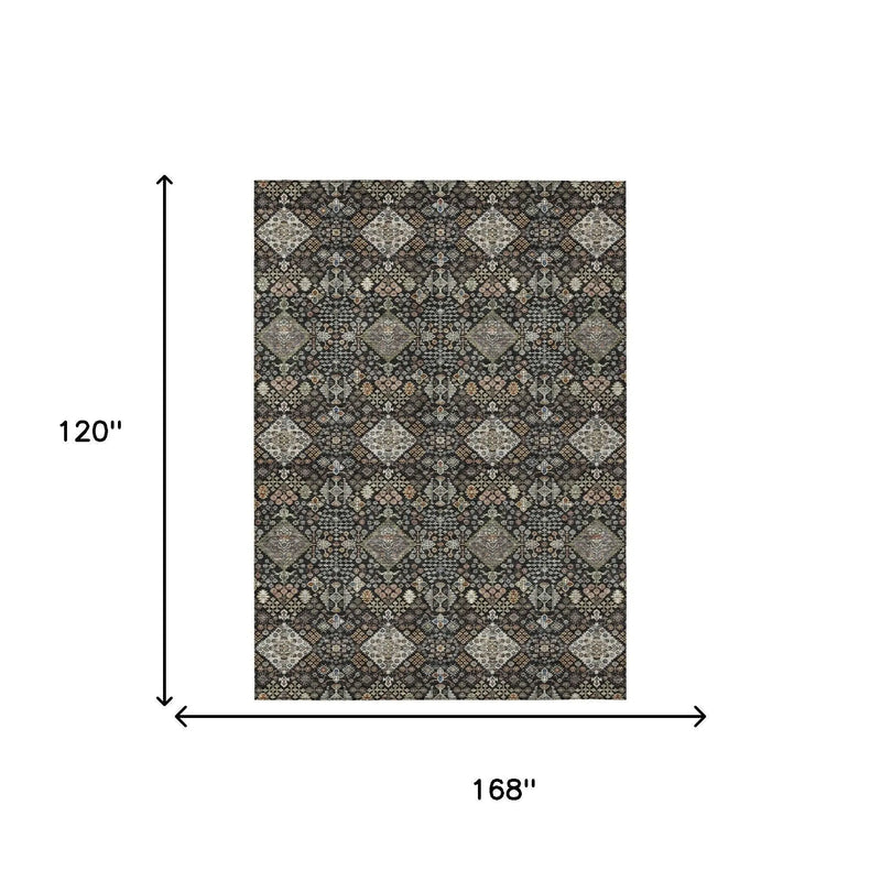 10' X 14' Black And Charcoal Geometric Washable Indoor Outdoor Area Rug Homeroots Outdoor
