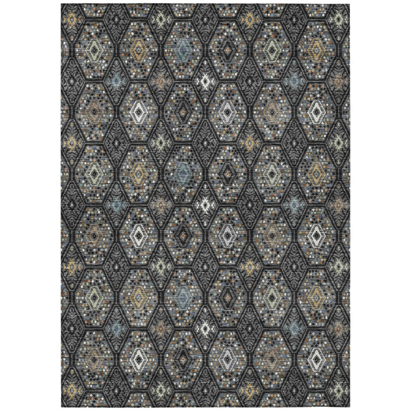 10' X 14' Black And Charcoal Geometric Washable Indoor Outdoor Area Rug Homeroots Outdoor
