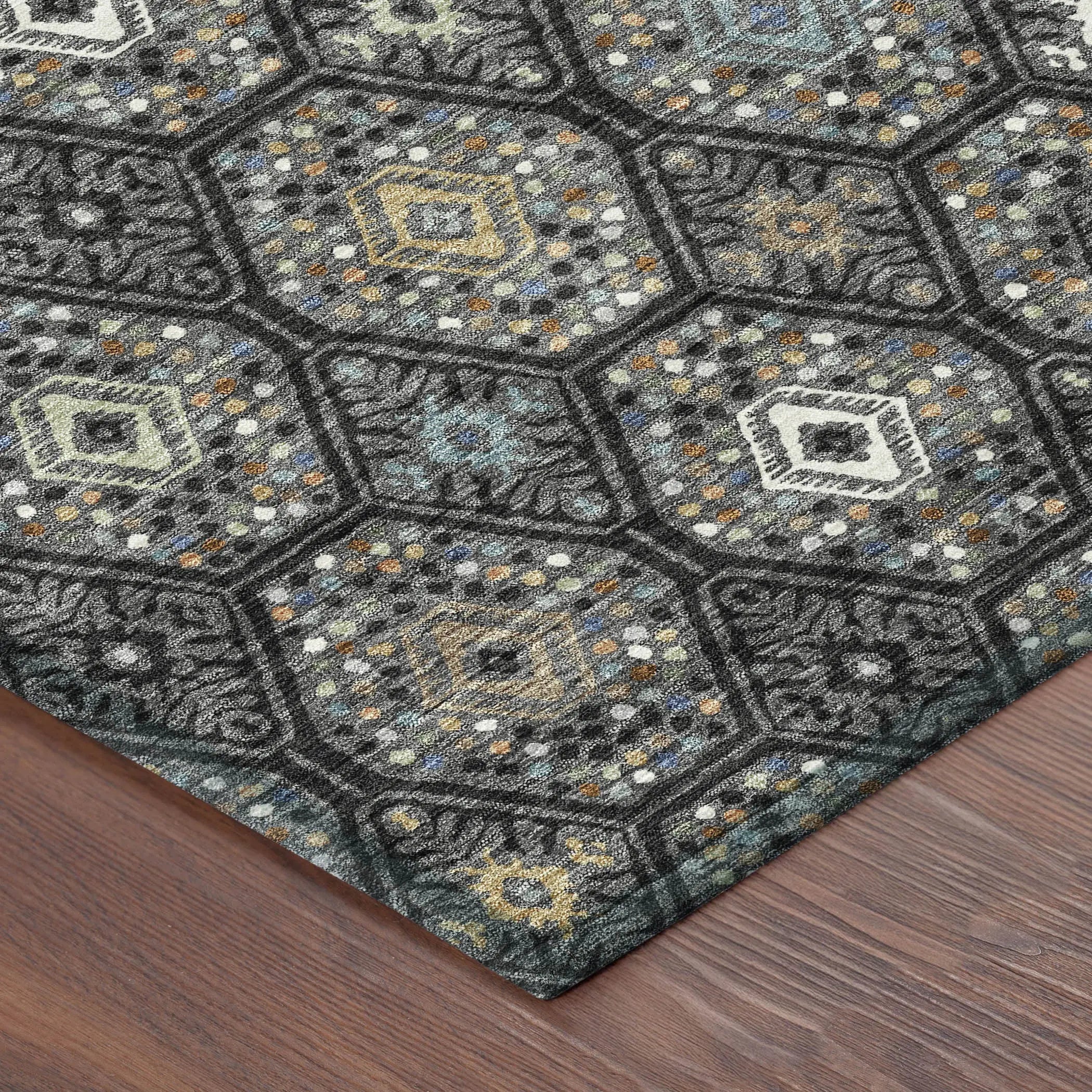 10' X 14' Black And Charcoal Geometric Washable Indoor Outdoor Area Rug Homeroots Outdoor