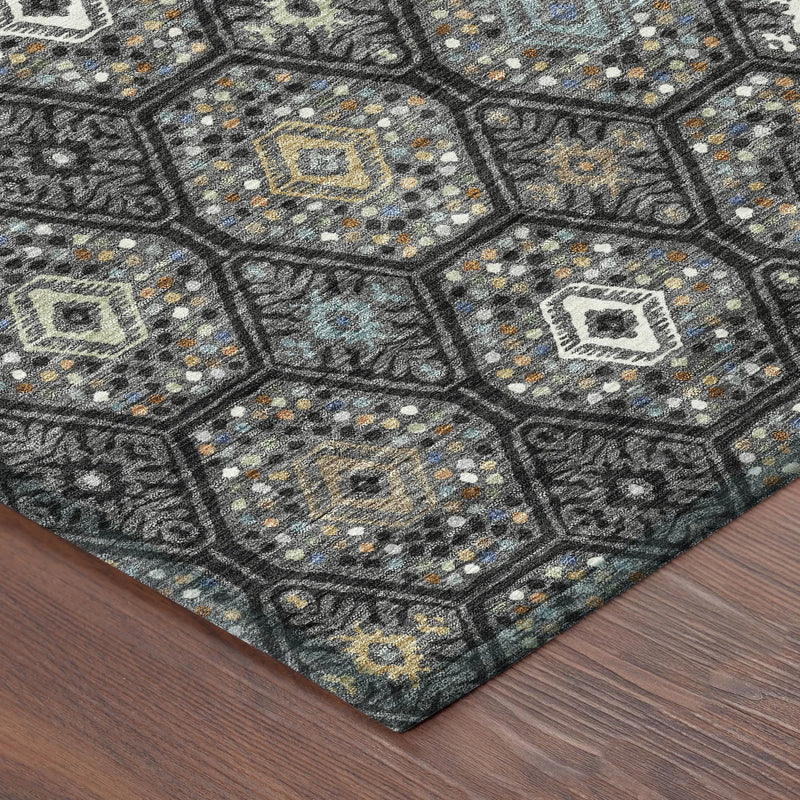 10' X 14' Black And Charcoal Geometric Washable Indoor Outdoor Area Rug Homeroots Outdoor