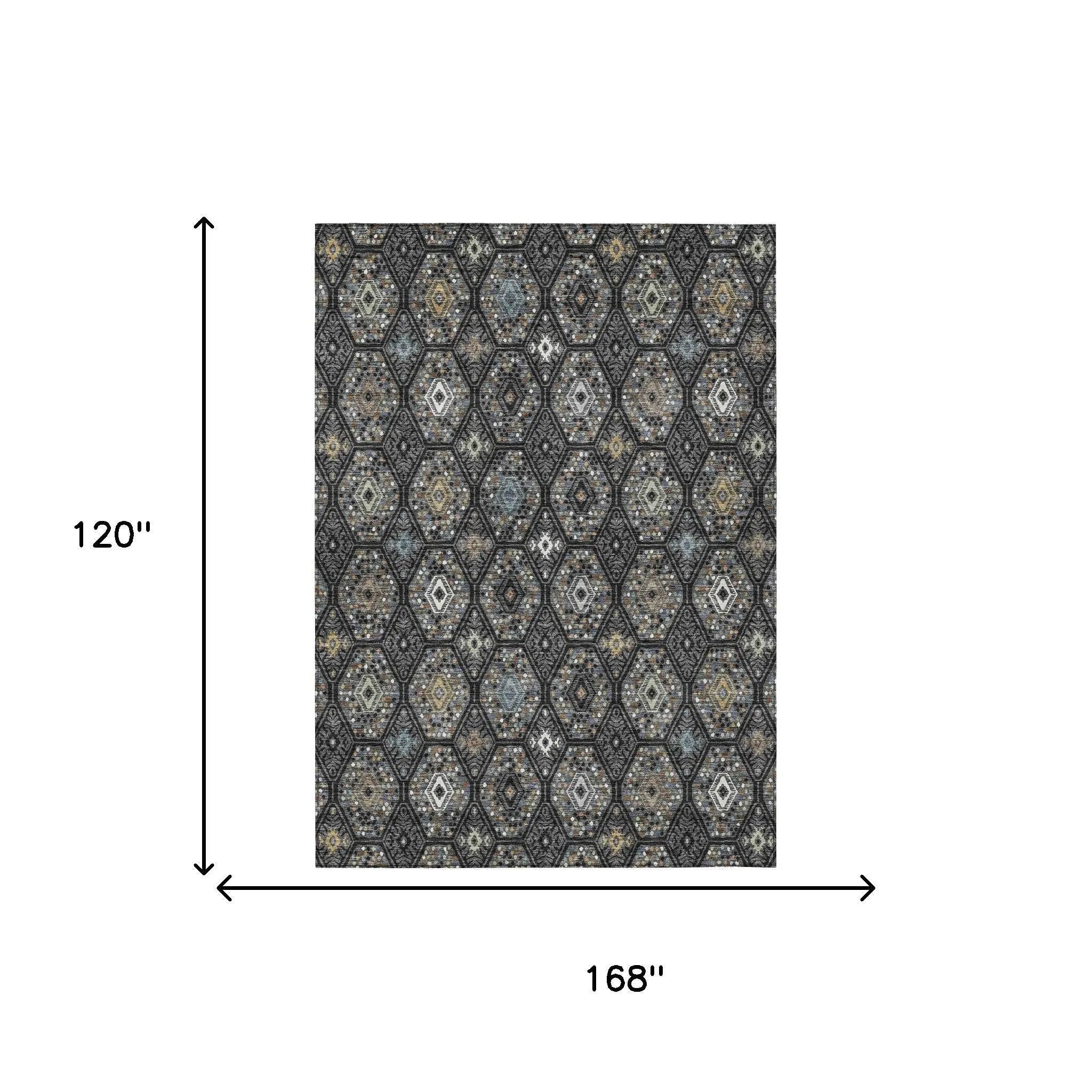 10' X 14' Black And Charcoal Geometric Washable Indoor Outdoor Area Rug Homeroots Outdoor