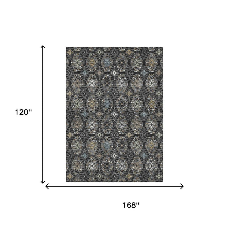 10' X 14' Black And Charcoal Geometric Washable Indoor Outdoor Area Rug Homeroots Outdoor