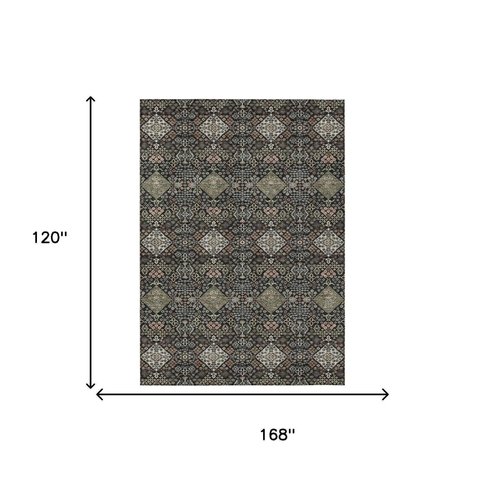 10' X 14' Black And Charcoal Geometric Washable Indoor Outdoor Area Rug Homeroots Outdoor