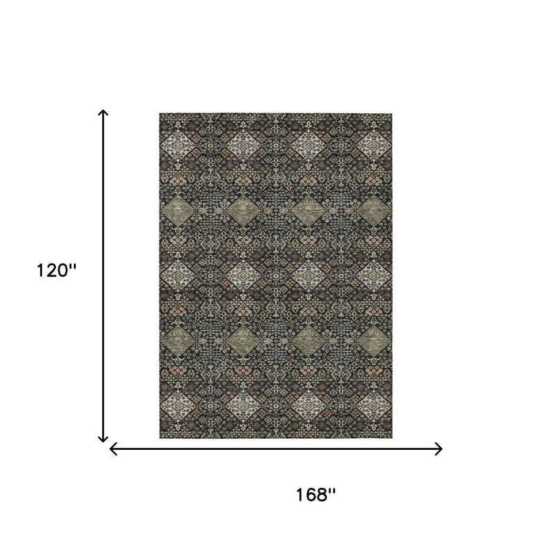 10' X 14' Black And Charcoal Geometric Washable Indoor Outdoor Area Rug Homeroots Outdoor