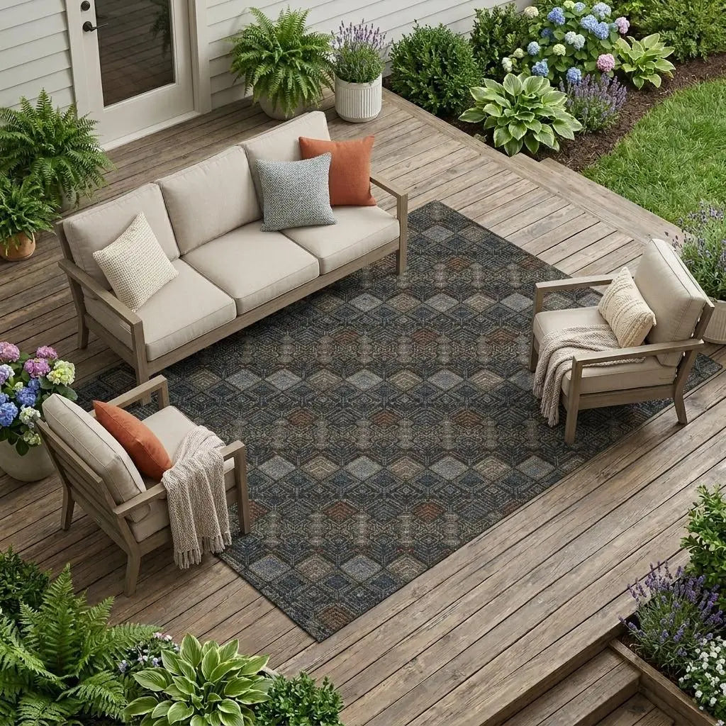 10' X 14' Black And Charcoal Geometric Washable Indoor Outdoor Area Rug Homeroots Outdoor