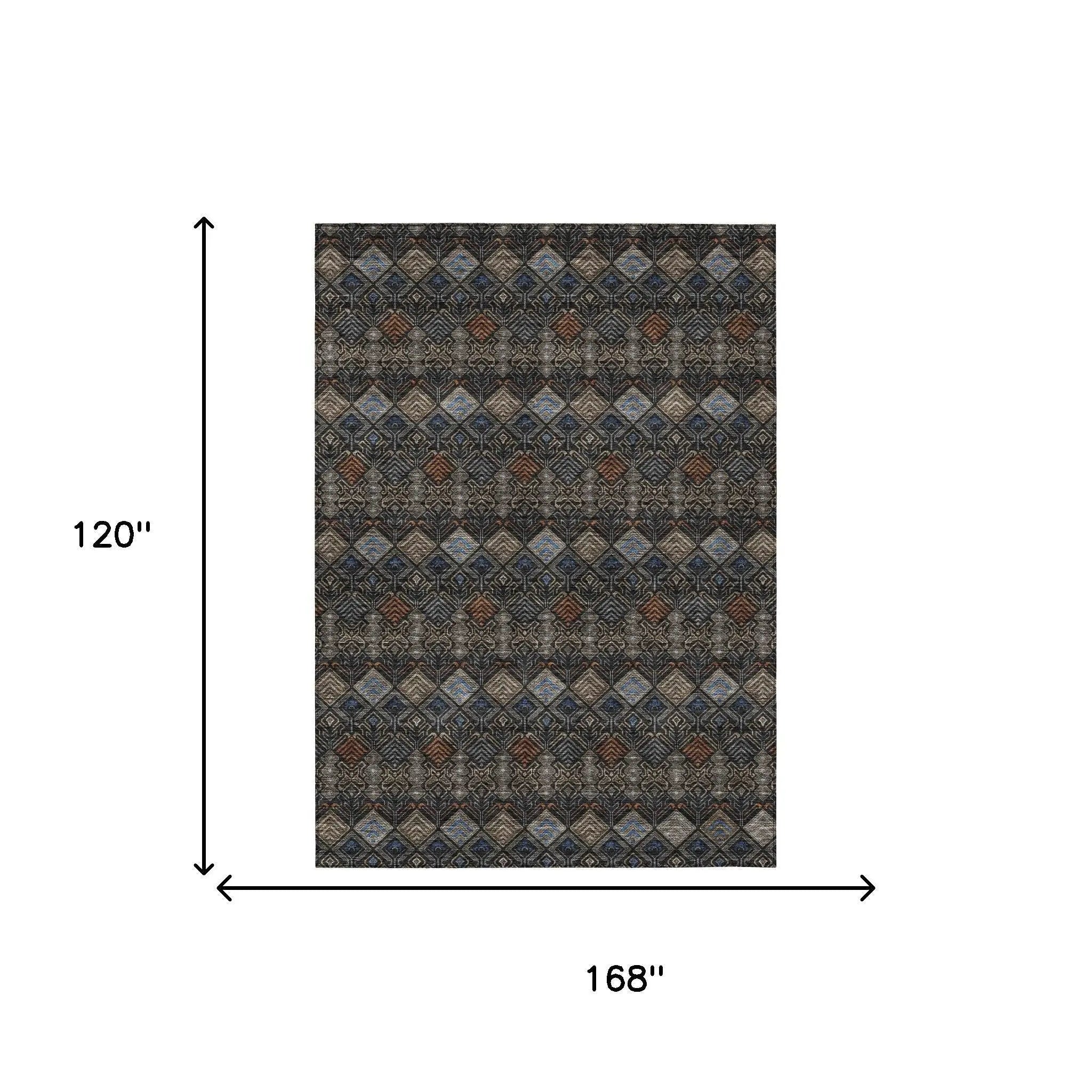 10' X 14' Black And Charcoal Geometric Washable Indoor Outdoor Area Rug Homeroots Outdoor