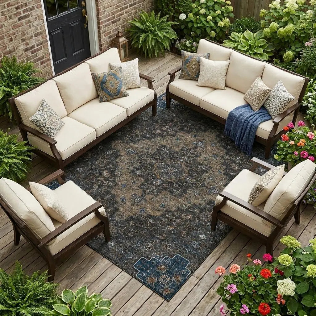 10' X 14' Black And Chocolate Medallion Washable Indoor Outdoor Area Rug Homeroots Outdoor