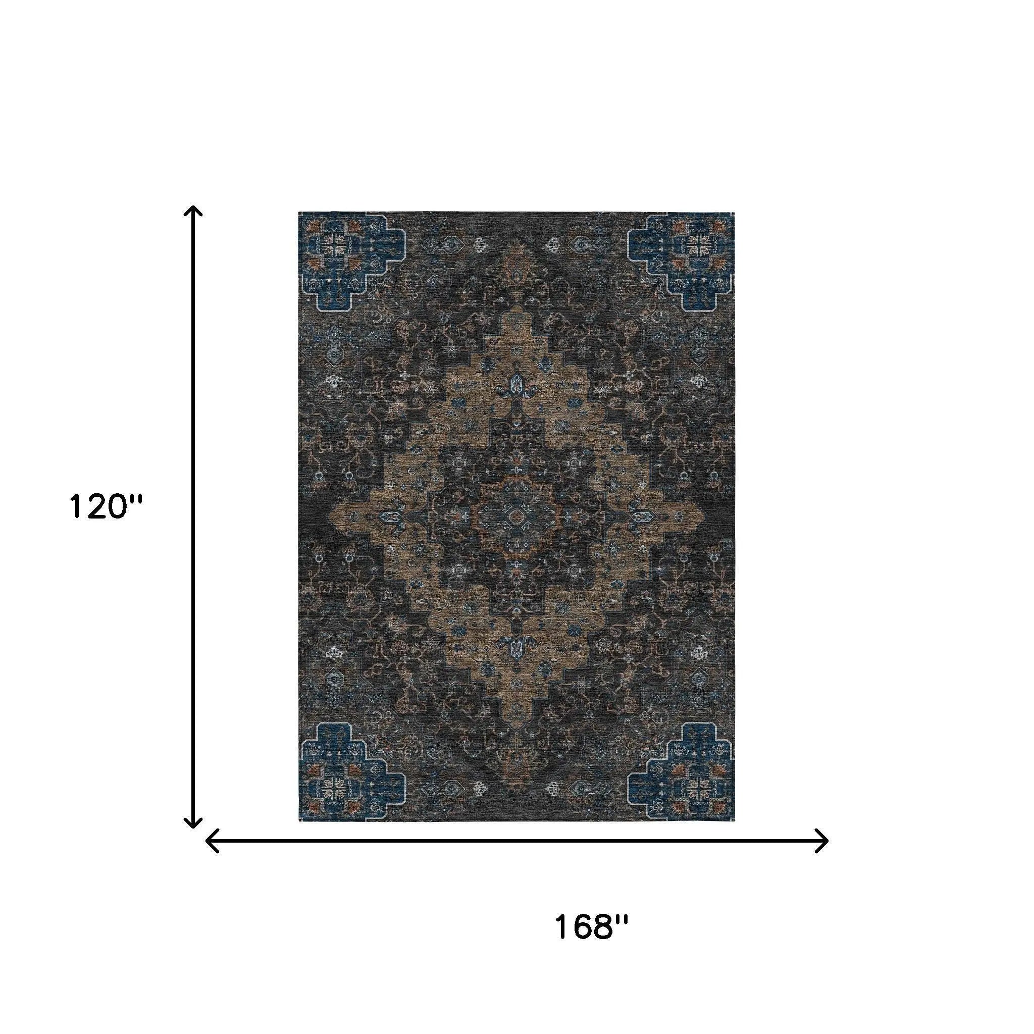 10' X 14' Black And Chocolate Medallion Washable Indoor Outdoor Area Rug Homeroots Outdoor