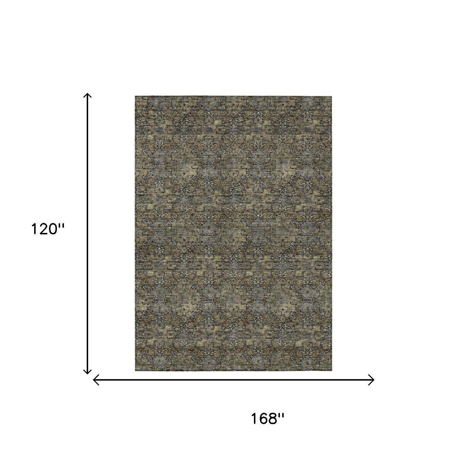 10' X 14' Black And Coffee Damask Washable Indoor Outdoor Area Rug Homeroots Outdoor