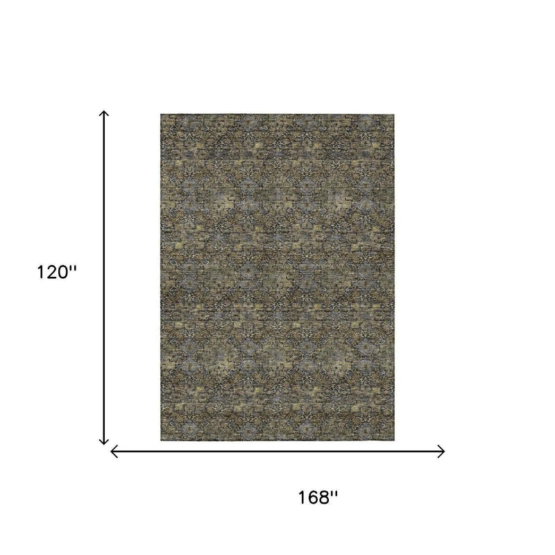 10' X 14' Black And Coffee Damask Washable Indoor Outdoor Area Rug Homeroots Outdoor