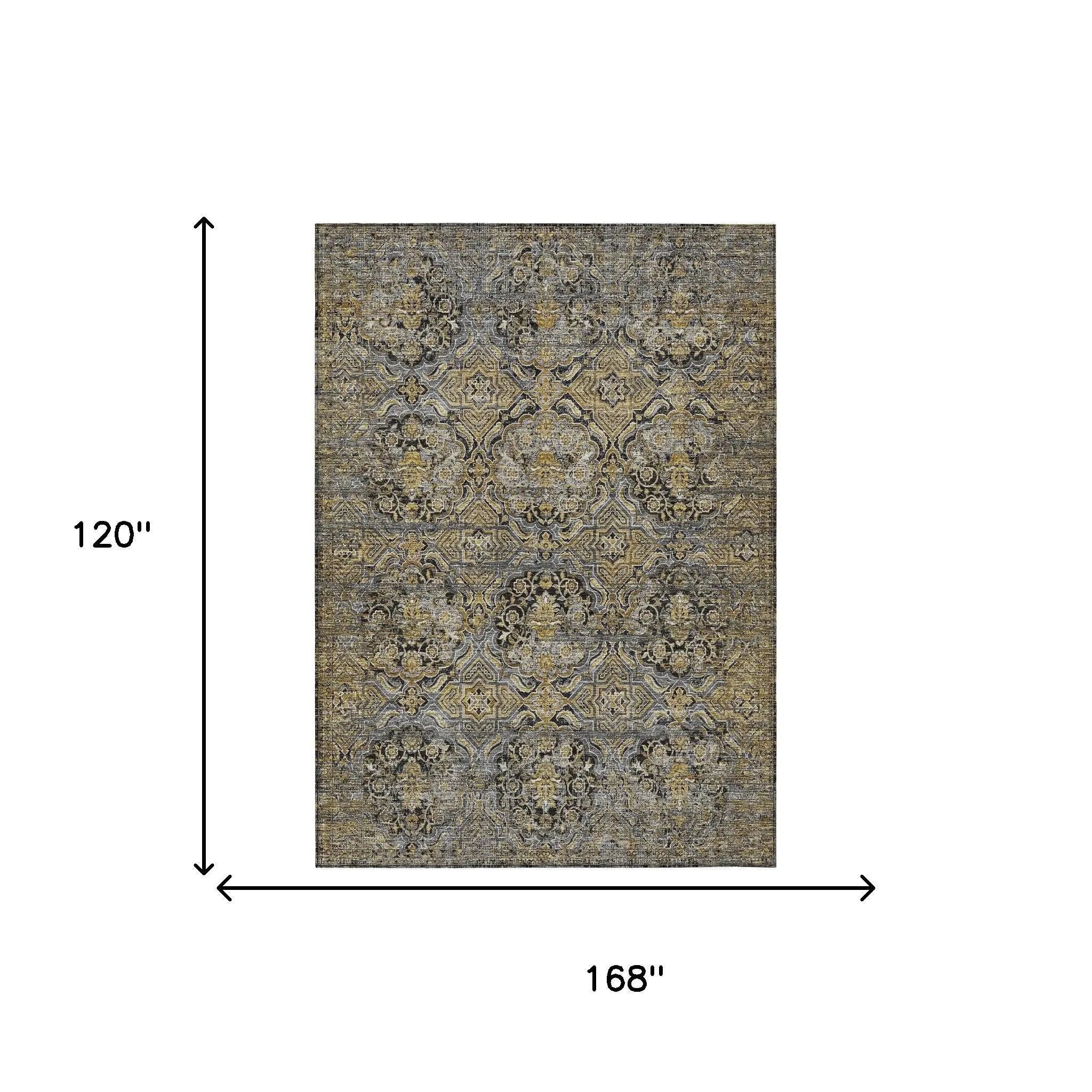 10' X 14' Black And Coffee Floral Washable Indoor Outdoor Area Rug Homeroots Outdoor