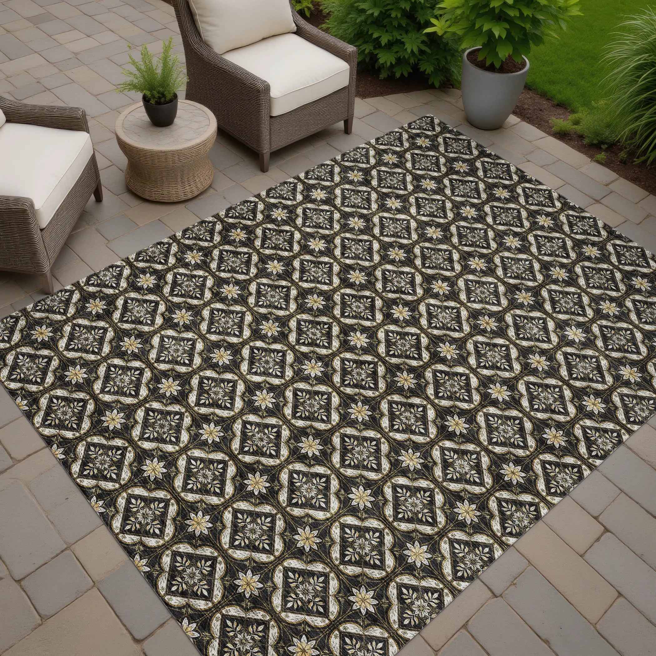 10' X 14' Black And Coffee Geometric Washable Indoor Outdoor Area Rug Homeroots Outdoor