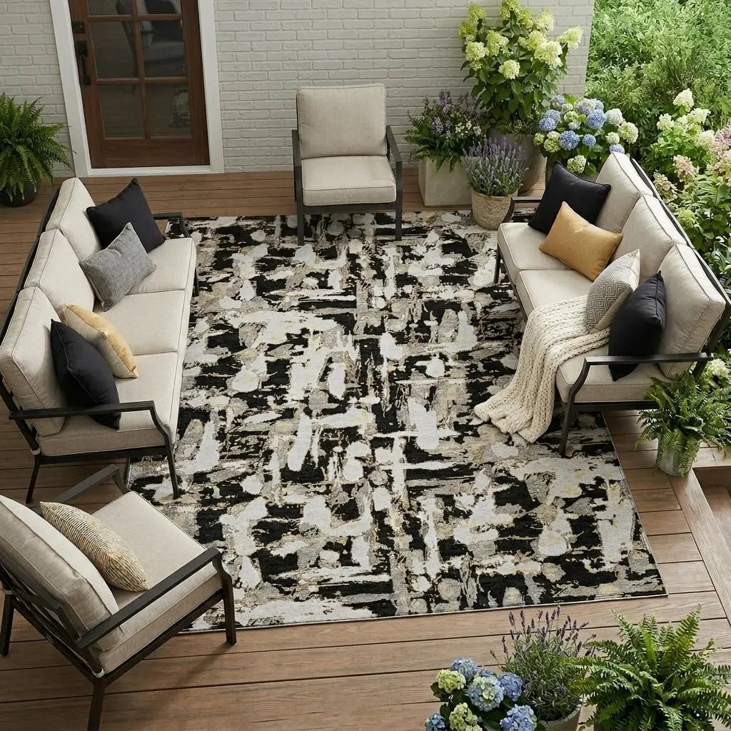 10' X 14' Black And Copper Abstract Washable Indoor Outdoor Area Rug Homeroots Outdoor