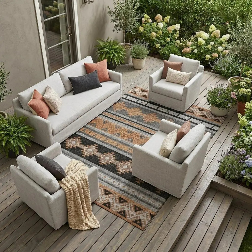10' X 14' Black And Copper Southwestern Washable Indoor Outdoor Area Rug Homeroots Outdoor